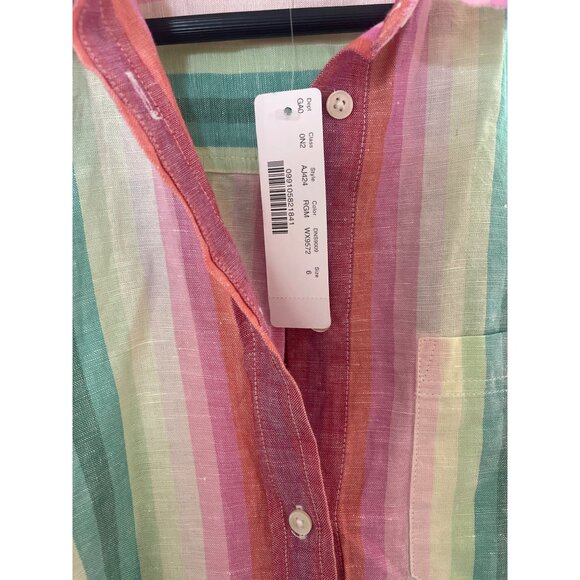 J.Crew Womens pink and green linen Striped Button-Up Shirt Size 6 - Picture 5 of 12